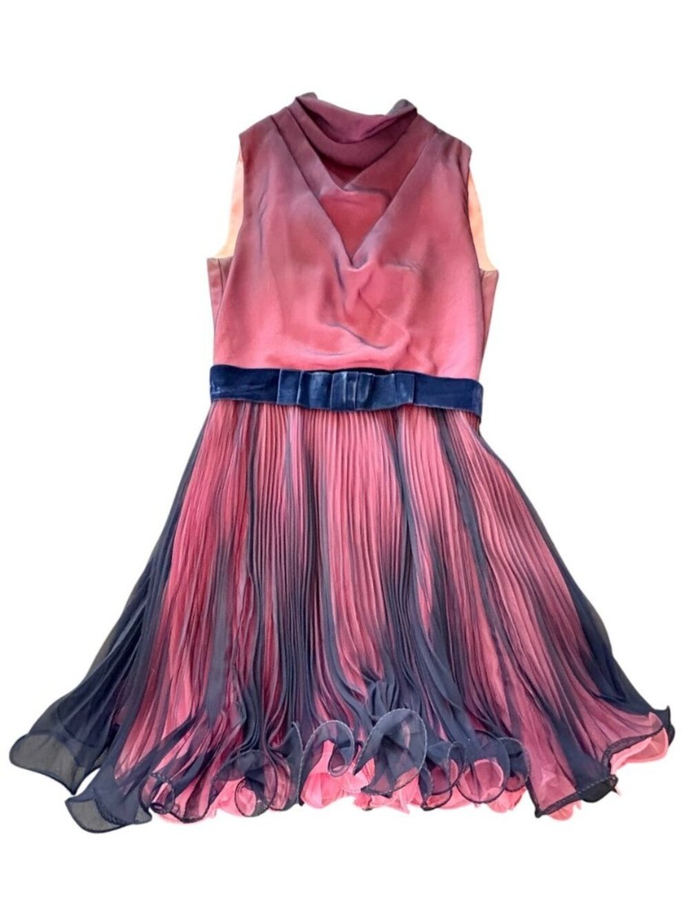 1960s Miss Elliette California Dress Diamonds Arizona Pleated Pink Chiffon Med